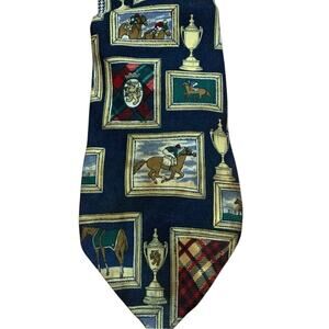 Tommy Hilfiger tie horse derby Italian silk  Black art frame Gold Trophy Necktie